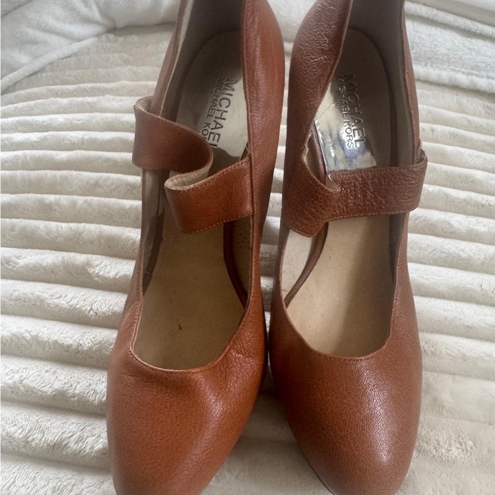 Michael Kors Tan Brown Leather Mary Jane Heels